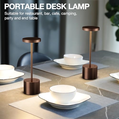 Kakanuo Brown Cordless Lamp Set, Rechargeable Lamp, 3 Color Temperature, LED Outdoor Wireless Lamps, Battery Operated Lamps, Stepless Dimmable, Touch Control