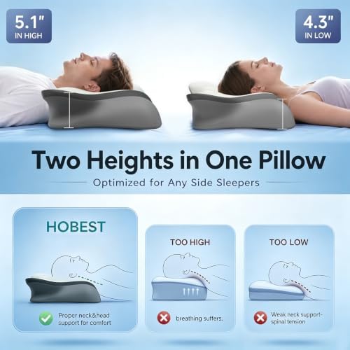Pain Relief Cervical Neck Pillow, Ergonomic Contour | Q-Max Cooling | Non-Temperature Memory Foam | Side/Back/Stomach Sleeper Support for Sleeping, Reading, Scrolling,(White & Dark Grey)