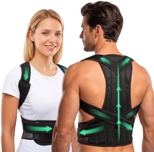Adjustable Posture Corrector Back Brace for Men & Women – Upper Back & Shoulder Support Breathable Design with Removable Under-Arm Sweat Pads, Discreet Fit