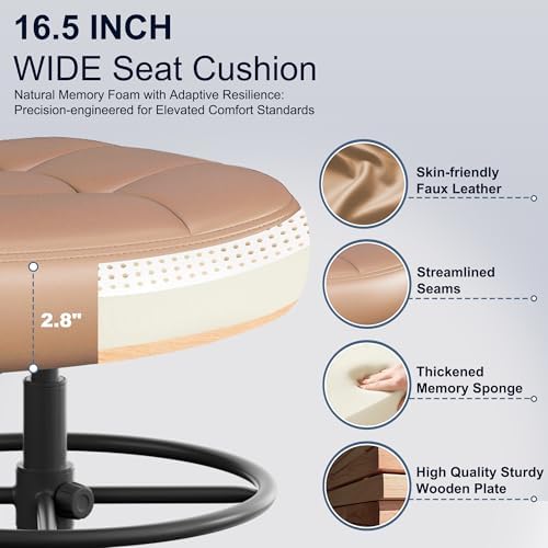 Misolant Drafting Chair Without Arms, Tall Office Chair with Footrest Ring for Standing Desk, Small Faux Leather Executive Office Chair with Adjustable Height for Bar Lab Counter Height Desk, Brown