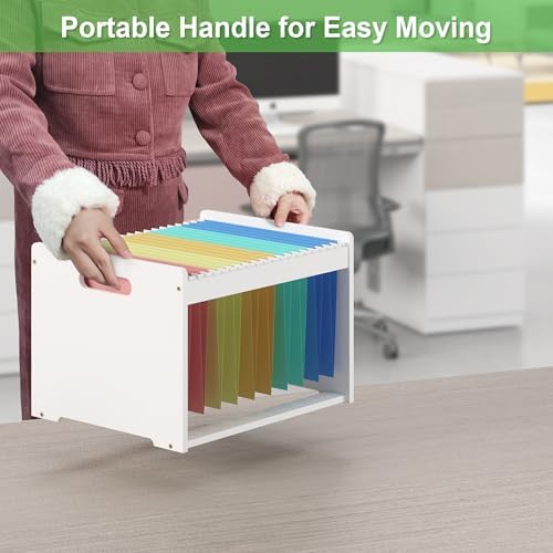 Bamboo Hanging File Box Organizer, Wood File Folder Storge, 2 Pack, White