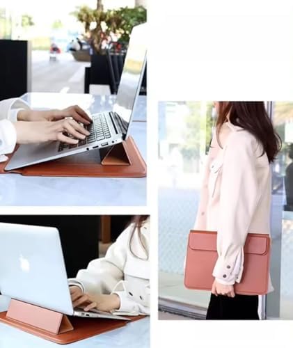 Brown Premium Laptop Sleeve 14-15.6 Inch ONLY MacBook Pro Air 15 Dell XPS HP Envy Lenovo ThinkPad Surface Waterproof PU Leather Stand Mouse Pad Business Not for 11-13