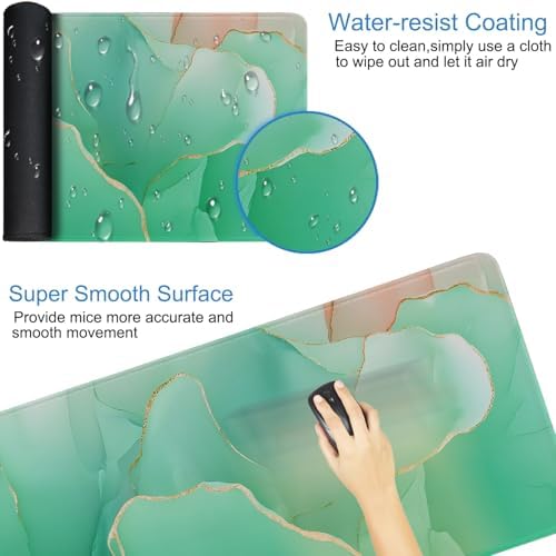 Large Gaming Mouse Pad, Waterproof Mousepad with Stitched Edges,MarbleGreen