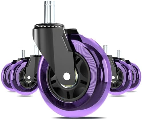 Office Chair Wheels Replacement,3" Rubber Casters 7/16" (11×22mm) Stem,Universal fit for Most Rolling/Gaming Chairs,Floor Protection for Carpet/Hardwood/Tile,Smooth&Quiet Rolling,Set of 5 (Purple)