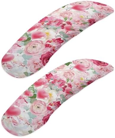 Office Chair Arm Covers - Flowers Printed Armrest Covers, Removable, Stretch, Washable, Protectors for Office Chairs, 2Pcs/Set