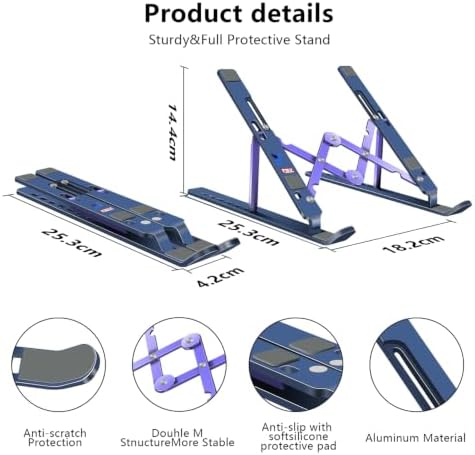 Laptop Stand, Computer Tablet Stand, Adjustable Aluminum Foldable Portable Laptop Holder Riser, Compatible with MacBook Air Pro, Lenovo, HP, Dell, More 10-15.6” Laptops and Tablets (Blue)