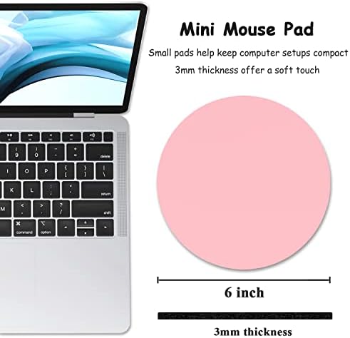 Dapesuom Small Mouse Pad, 6 x 6 Inch Thick Rubber Premium-Textured Non-Slip Portable & Washable Round Mini Mouse Mat for Women Wireless Laptops Keyboard Tray Gaming Work Computer Office Travel, Pink