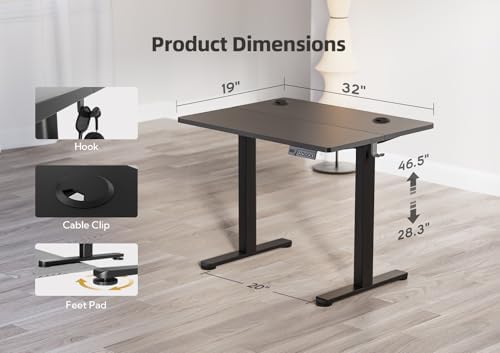 YDN 32 x 19 Inch Black Electric Standing Desk