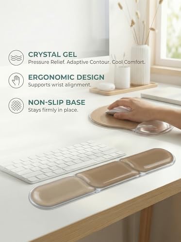 AUPET Ergonomic Gel Mouse Pad and Keyboard Wrist Rest Set, Crystal Gel Cushion Support, PU Base, Smooth Tracking Surface, Easy to Clean Desk Accessories for Office Home Laptop (Gradient Brown)