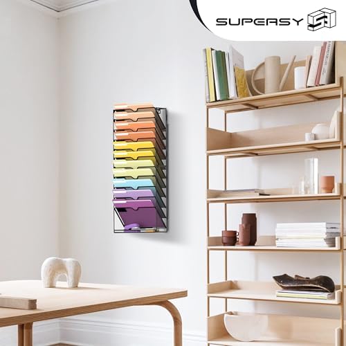 SUPEASY 12-Tier Wall File Organizer, Mesh Hanging Wall Mount File Holder