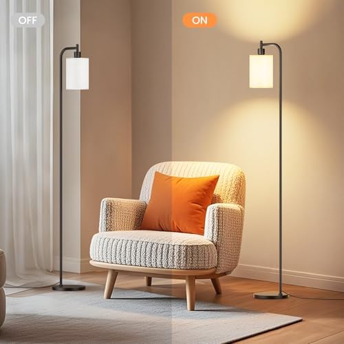SIBRILLE Floor Lamp with Linen Shade, Dimmable Tall Standing Lamp with Remote Control & 3 Color Temperatures, Modern Floor Lamps for Living Room Bedroom Office Corner, 9W LED Bulb Included
