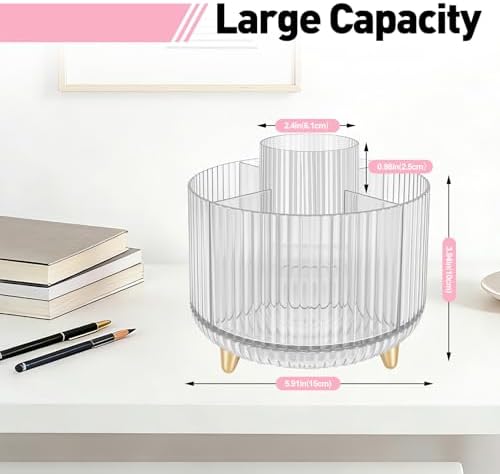 360 Rotating Pen Pencil Holder for Desk, Pen Organizer with 5 Slots