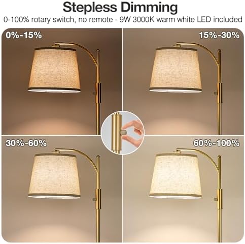 AIDENOEY Golden Floor Lamp with Table, Dimmable Standing Lamp, Living Room