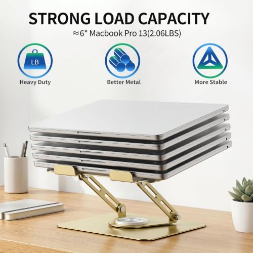 ALASHI Laptop Stand for Desk with 360° Rotating Base, Multi-Angle Adjustable Laptop Stands, Foldable Laptop Riser Compatible with 10 to 17 Inches PC Computer, Gold
