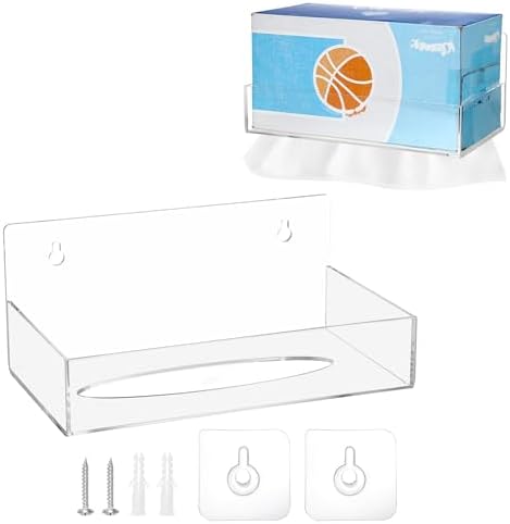 Acrylic Tissue Box Holder Wall Mounted, Clear Rectangular Organizer