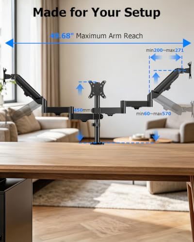 FORGING MOUNT Triple Monitor Mount for 13 to 32 inch Screens, Adjustable 3 Monitor Desk Mount, Triple Monitor Stand with Swivel, Tilt, Rotation, Clamp & Grommet Kit