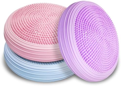 3 Pcs Inflated Wobble Cushion, Wiggle Seat & Balance Pad for Exercise, Home Yoga Balance Stability Training, Strengthen Core Muscles, Improve Posture, Balance Disc with Pump