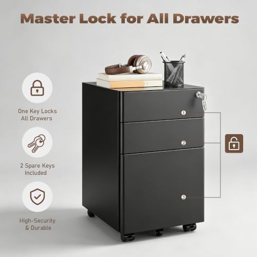 Guizeeopo Fully Assembled 3 Drawer Filing Cabinets for Home Office