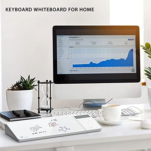 TOWON Glass Desk Whiteboard with Calculator 18x6 in, Desk Organizer, White