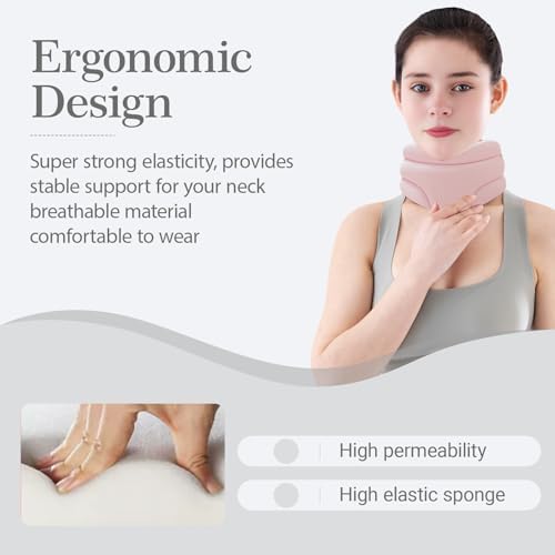 leeveel Neck Brace Cervical Collar, Neck Braces for Neck Pain and Support, Soft Foam Brace for Pain Relief, Adjustable Neck Support Collar for Sleeping, Travelling, Office (Pink)
