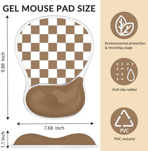 Mouse Pad with Gel Wrist Rest for Mouse Ergonomic Mouse Wrist Rest Non-Slip Silicone Cool Clear Checkered Mousepad with Wrist Support for Computer Gaming Laptop Home Office Desk Accessory Brown Plaid