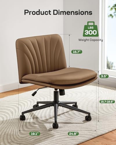 Marsail Criss Cross Office Chair with Wide Seat and Armless Design, Brown
