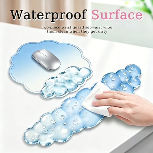 Gel Wrist Rest and Cloud Mouse Pad, for Keyboards and Mice - Ergonomic Pink Keyboard Wrist Rest Set, Relieves Pain from Typing/Computer/Laptop/Gaming/Home/Office Blue