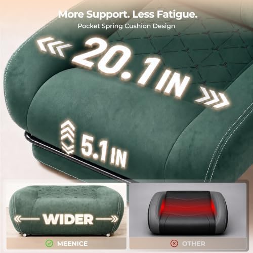 Fabric Gaming Chair with Heated Massage Lumbar Support, Pocket Spring Seat, Reclining Computer Chair with Footrest, Breathable High Back Gamer Chair, 350 lbs