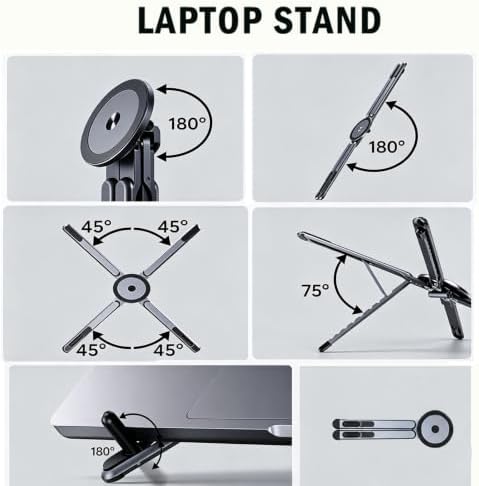 Foldable Laptop Stand, Adjustable w/Magnetic Phone Holder, Aluminum 10-16"
