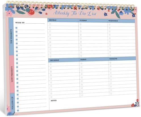 Taja Weekly To Do List Notepad, Undated Weekly Planner Pad, 8.5" x 11"