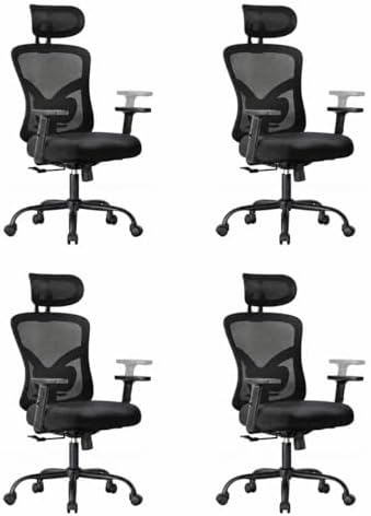 Marsail Ergonomic Office Chair Ergonomic Gaming Chair with Lumbar Support, 2D Headrest, Adjustable Armrests, Contoured Seat Cushion, Computer Desk Chair with Wheels for Home and Office, Pack of 4