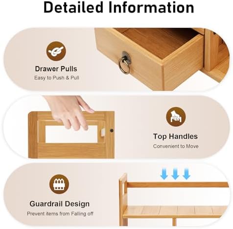 Bamboo Desktop Bookshelf, Desktop Bookshelf Organizer with 3 Drawers Desk Shelf Desktop Hutch Desk Bookshelf Desk Organizer Shelf Cute Small Desk Display Cubby Top for Home Office Bedroom