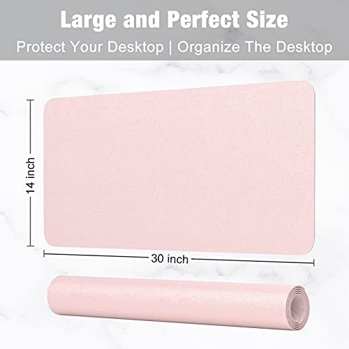 Hsurbtra Desk Pad, 30" x 14" PU Leather Desk Mat, XL Extended Mouse Pad, Waterproof Desktop Blotter Protector, Non-Slip Ultra Thin Large Laptop Keyboard Writing Mat for Office Home, Pink