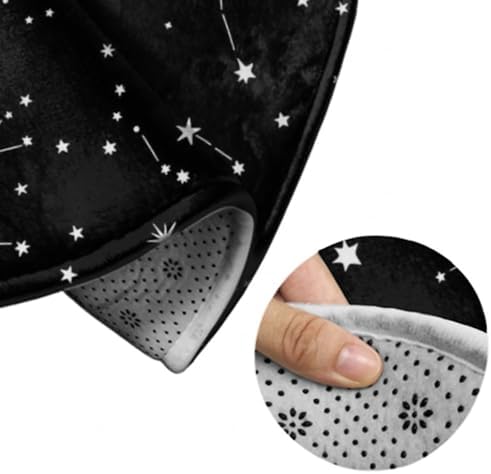 Large Home Decor Mat, Soft Round Yoga Carpet, Non-Slip Machine Washable Kitchen Office Circle Rug Compatible with Zodiac Constellation Galaxy Black Starry Night Stars Glow Dark Midnight