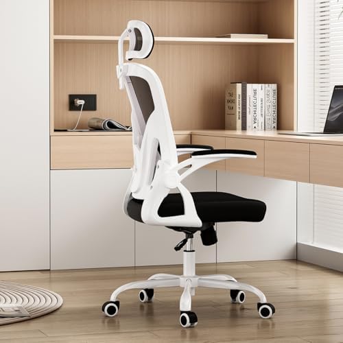 High Back Mesh Office Chair, Flip-Up Arms, Adjustable Headrest, 350lb Load