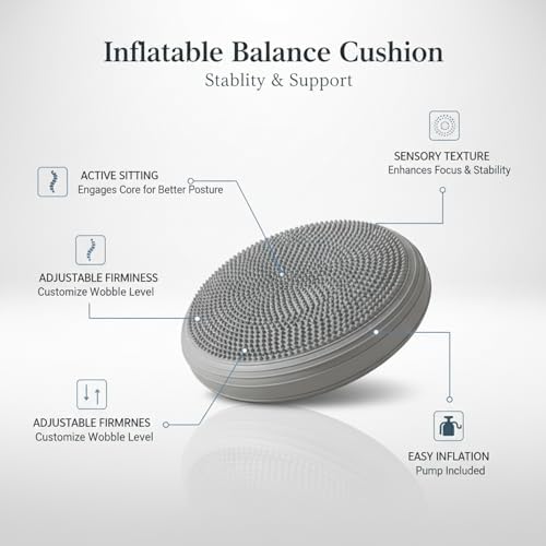 Inflatable Balance Disc Cushion, 13.4 Inch PVC Wobble Seat for Stability Training, Portable Exercise Pad for Home Office Chair or Fitness Workouts