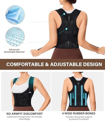 URSEXYLY Back Brace Posture Corrector for Women Breathable Posture Brace Back Adjustable Full Back Support,Upper and Lower Back Pain Relief(Medium,Black)