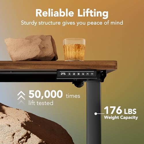 HUANUO 63x28 Inch Electric Standing Desk, Height Adjustable, Black Walnut
