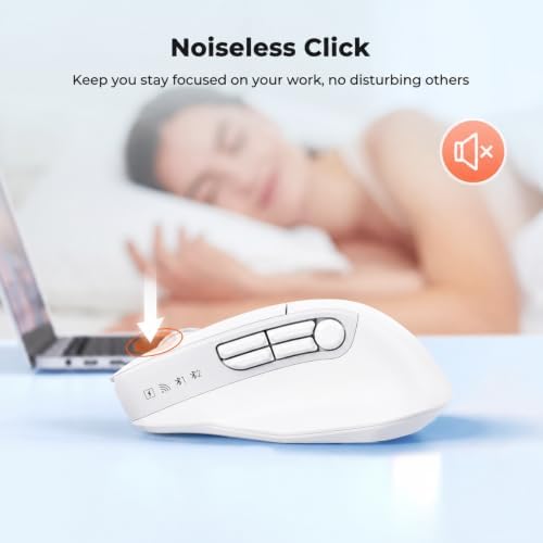 MEETION Wireless Mouse with 5 Side Buttons, Dual Mode Silent, White