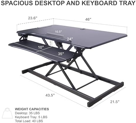 Rocelco 46" Electric Standing Desk Converter with AC Outlet USB Charger - Motorized Height Adjustable Sit Stand Up Triple Monitor Riser - Tabletop Workstation Large Keyboard Tray - Black (R EDRB-46)