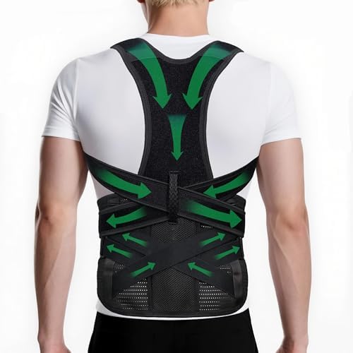 Upgraded Back Brace Posture Corrector for Women and Men - Adjustable Back Brace with Bionic Bone Lumbar Panel for Upper & Lower Back Pain Relief, Sciatica, Herniated Disc L(34-38Inch)