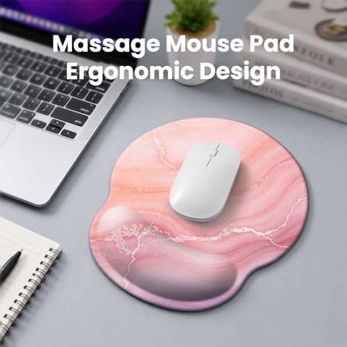 Mouse pad with Wrist Rest,Relieving Pain Memory Foam Computer pad, Ergonomic Desktop Mouse, Silicone Material Mouse pad, with Non-Slip PU Base (Marble)