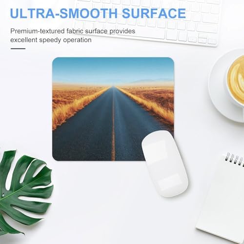 Straight Empty Asphalt Road Stretching to Horizon Mouse Pad, Small Office Computer Mouse Pads for Desk Laptop with Non-Slip Rubber Base Mouse Mat, Gaming Mouse Pads
