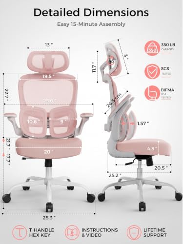 Ergonomic Office Desk Chair, Adjustable Dual Lumbar Support & Thick Seat