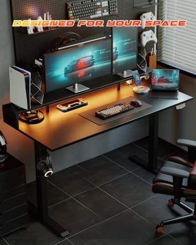 Agilestic 55 * 24 Inch Electric Standing Desk with Shelf & Led, Black