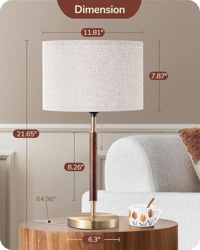 EDISHINE Mid Century Table Lamp, Bedside Lamp with Pull Chain Switch, E26