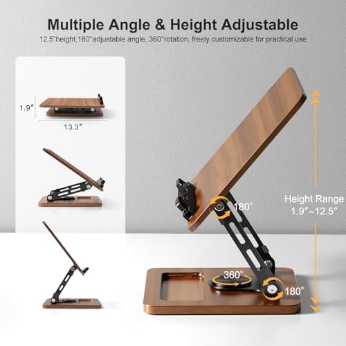 OPTIXCELL Book Stand for Reading, 360° Rotating Book Holder, Page Clips