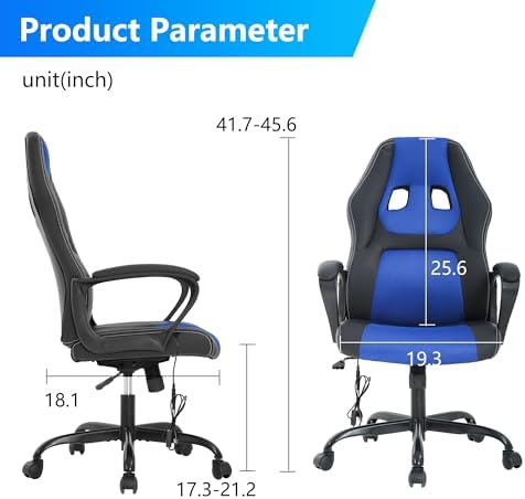 PayLessHere Gaming Office Chair Support Adjustable Ergonomic PU Leather Racing Lumbar Massage Headrest Armrest Task 360° Swivel Computer Chair for Women Men Adults, Blue