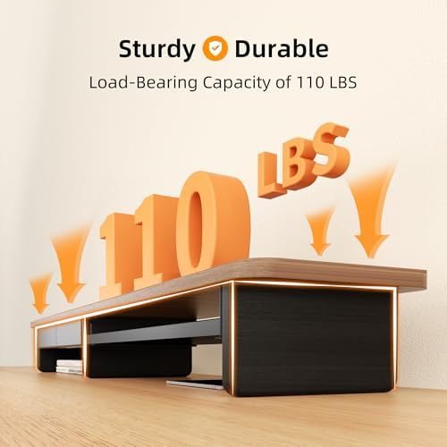 AFOOYO Large Dual Monitor Stand For Desk,43 Inch Desktop Computer Riser with Metal Drawer Desk Shelf Organizer For Computer/Laptop/PC/Printer/TV