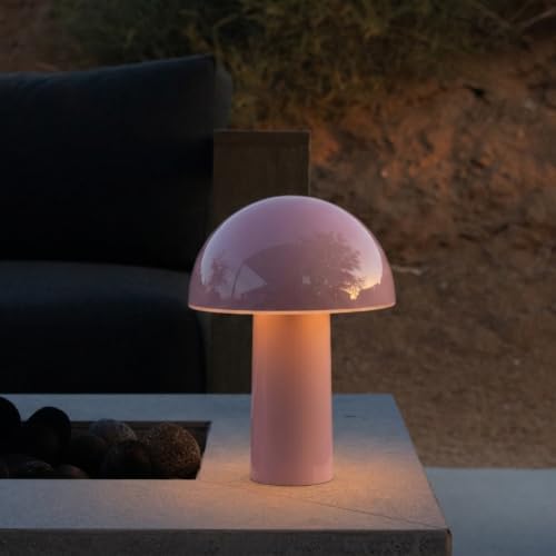 Brightech Celia Table Lamp – 10" Touch-Controlled Mushroom Accent Lamp, Cordless & Dimmable LED, Portable & Rechargeable Bedside Night Light, Sustainable Recycled Modern Patio Lamp, Home Décor – Pink